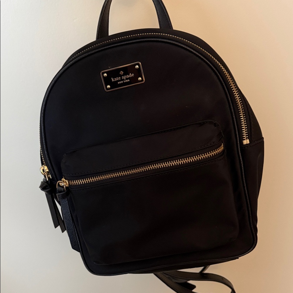 Kate Spade Black Medium Nylon Backpack with Gold Accents